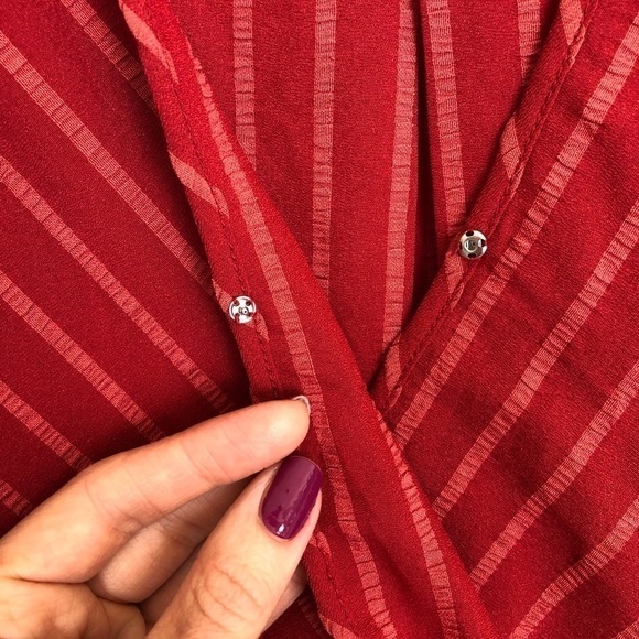 New BCBGMaxAzria Striped High-Low Faux Wrap Top - Picture 9 of 13